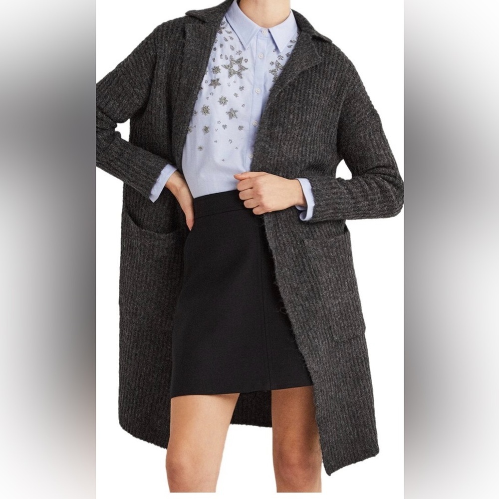 Boden Woman's Ribbed Long Open Cardigan Sweater Wool Mohair Gray XS NEW. 221